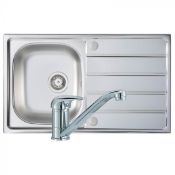 New (Y163) Prima 800 x 500mm Stainless Steel 1 Bowl & Single Lever Tap Pack - Cpr040. Includes ...