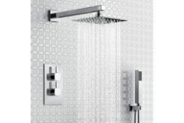 New & Boxed Thermostatic Concealed Mixer Shower Set 8 Inch Head Handset + Chrome 2 Way Valve Ki...