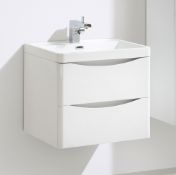 NEW (C21) 600MM BELLA GLOSS WHITE WALL HUNG VANITY UNIT AND BASIN. RRP £431.00. Height 500MM...