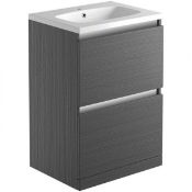 New (Z57) Carino 600 2 Drw Floor Standing Vanity Inc Basin - Graphitewood. RRP £435.99. Comes ...