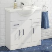 New (A153) 750mm Floorstanding Vanity Unit - Gloss White. RRP £398.00. 3 Doors & 2 Drawers F...