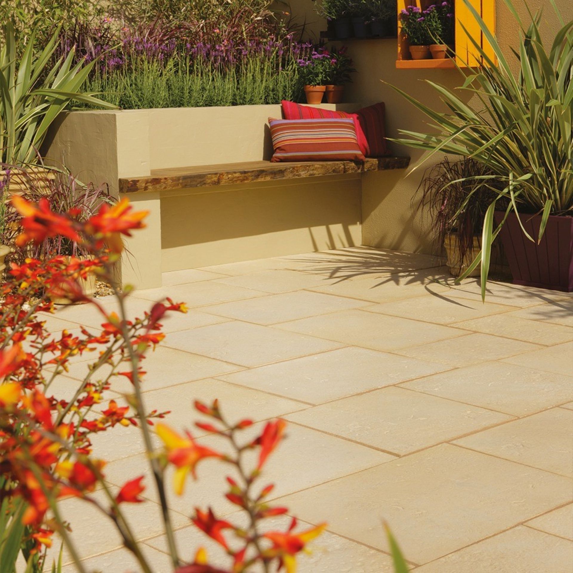 9m2 Bradstone Aged Riven Patio Pack Cream. A Weathered Riven Profile And Textured Surface Give ...