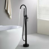 New Matte Black Gladstone Freestanding Thermostatic Bath Mixer Tap With Hand Held Shower Head. ...