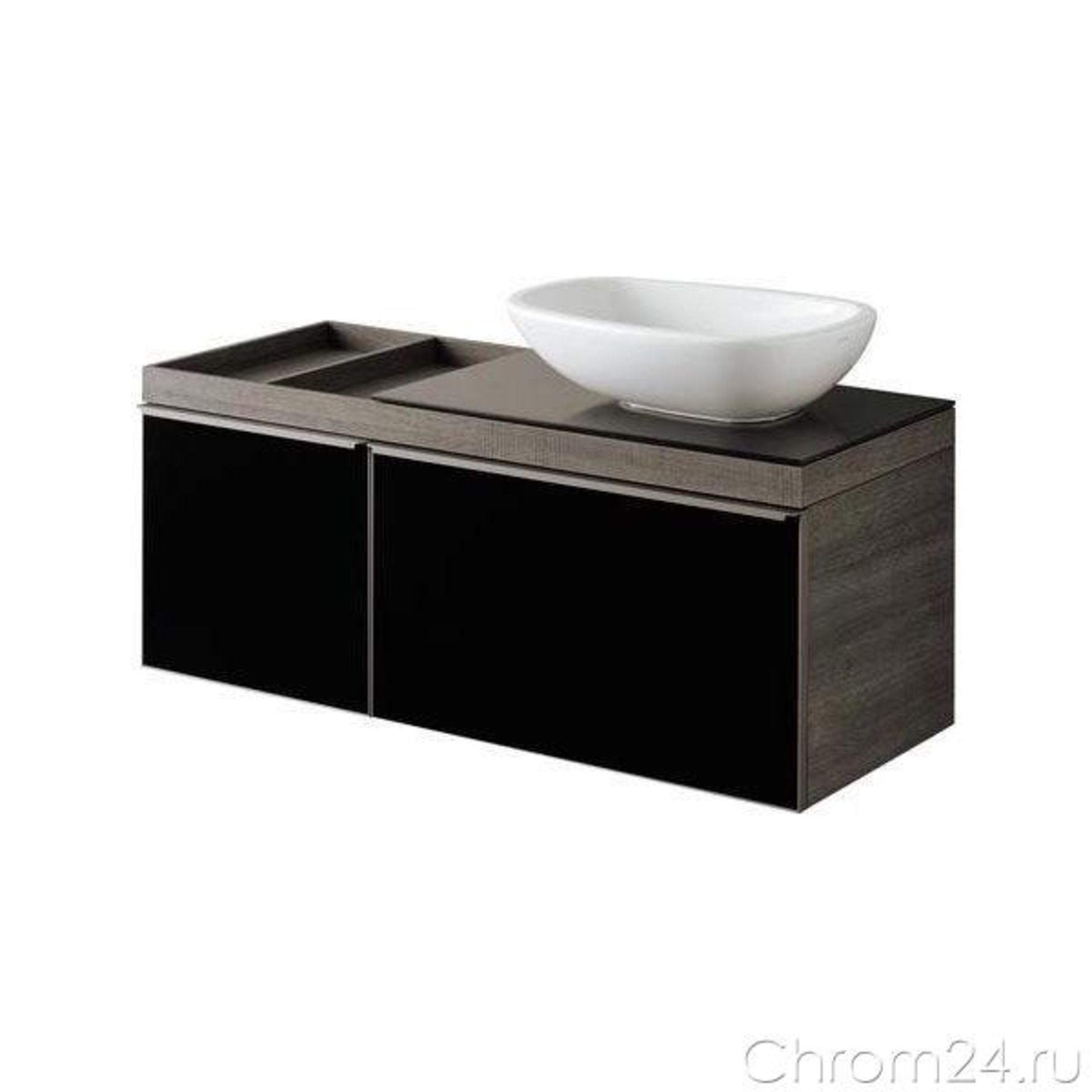 New Keramag Citterio Washbasin Cabinet 1184 x 543 x 504 Dark Oak, Black Glass Front Ref. 835821...