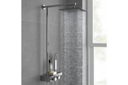 New & Boxed Square Thermostatic Bar Mixer Shower Set Valve With Shelf 10"" Head + Handset. RRP ...