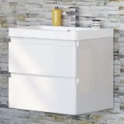 New & Boxed 600mm Denver II Gloss White Built In Basin Drawer Unit - Wall Hung. Rrp £849.99.M...