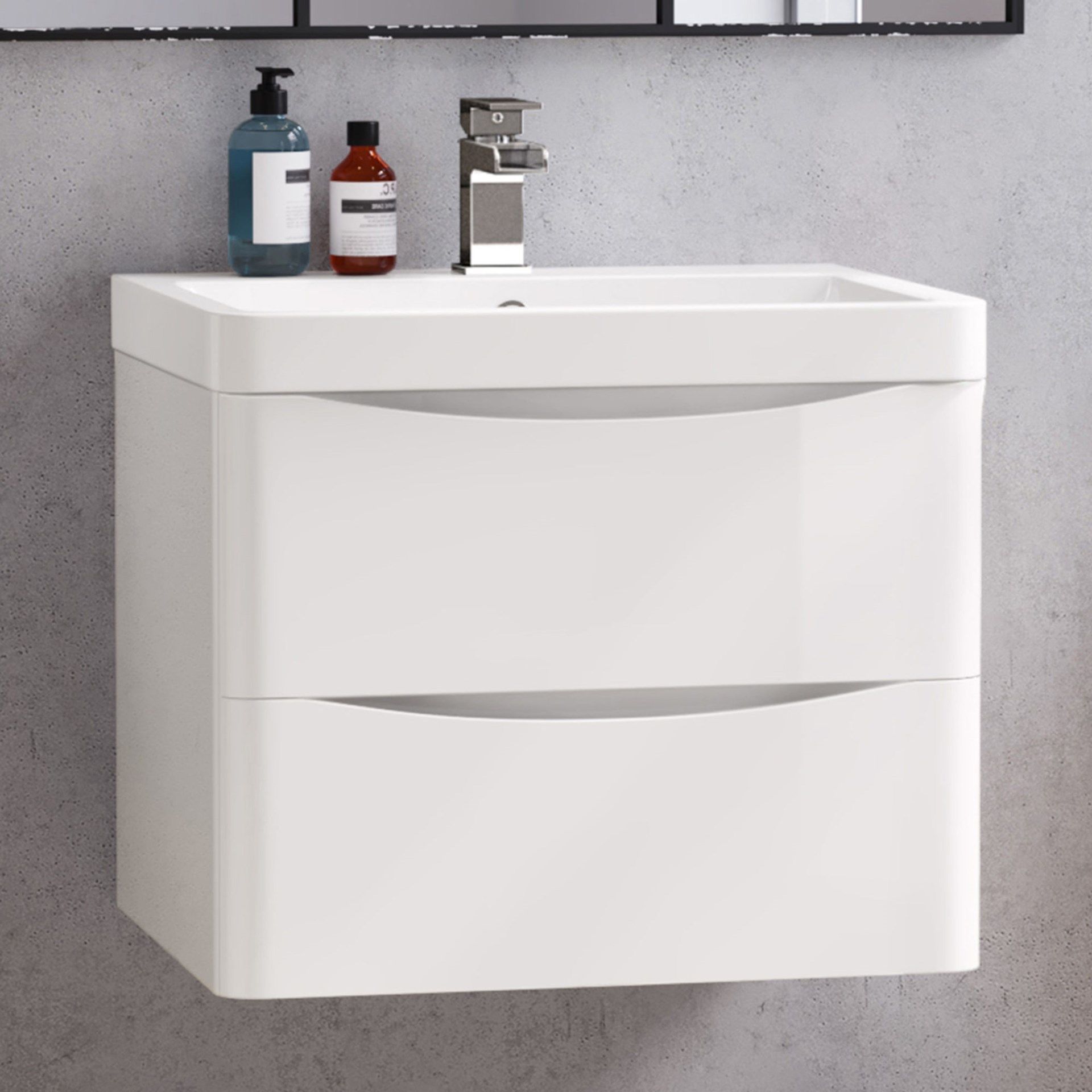 New & Boxed 600mm Austin Gloss White Built In Basin Drawer Unit - Wall Hung.Mf2417 Rrp £749.99...