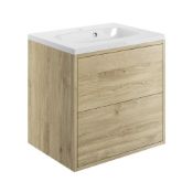 New (F125) Perla 600mm 2 Drawer Wall Hung Vanity Unit Inc Basin - Havana Oak. RRP £610.00. Co...