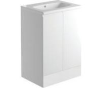 New (F127) Bello 600mm 2 Door Floor Standing Vanity Unit- White Gloss. RRP £441.58. Durable 1...