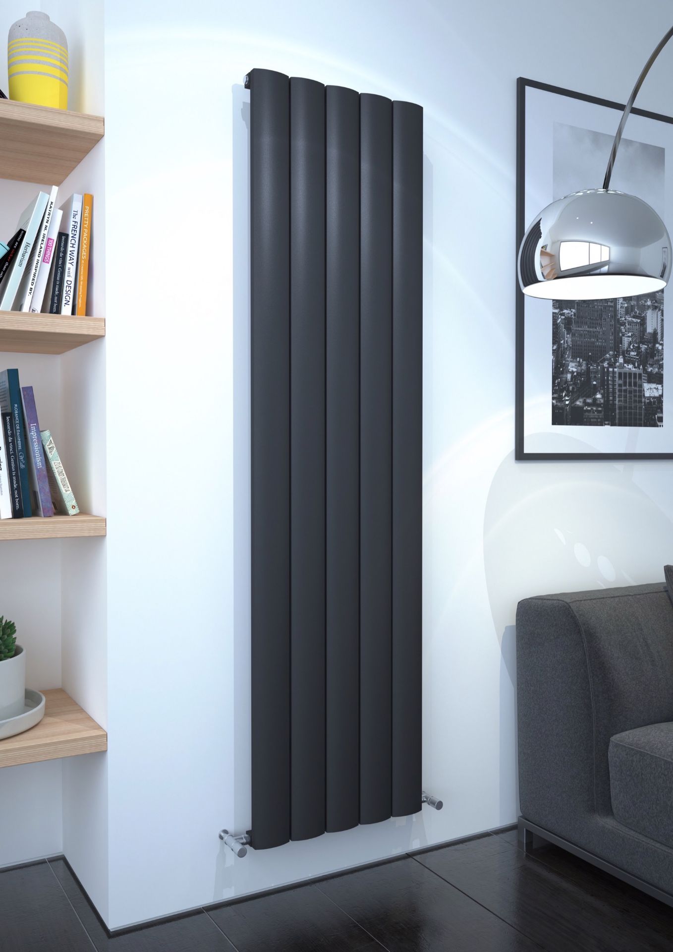 New (F18) Alulite Arc Aluminium Radiator 1800 x 470mm Black 3994 BTU. RRP £306.99. Contempora...