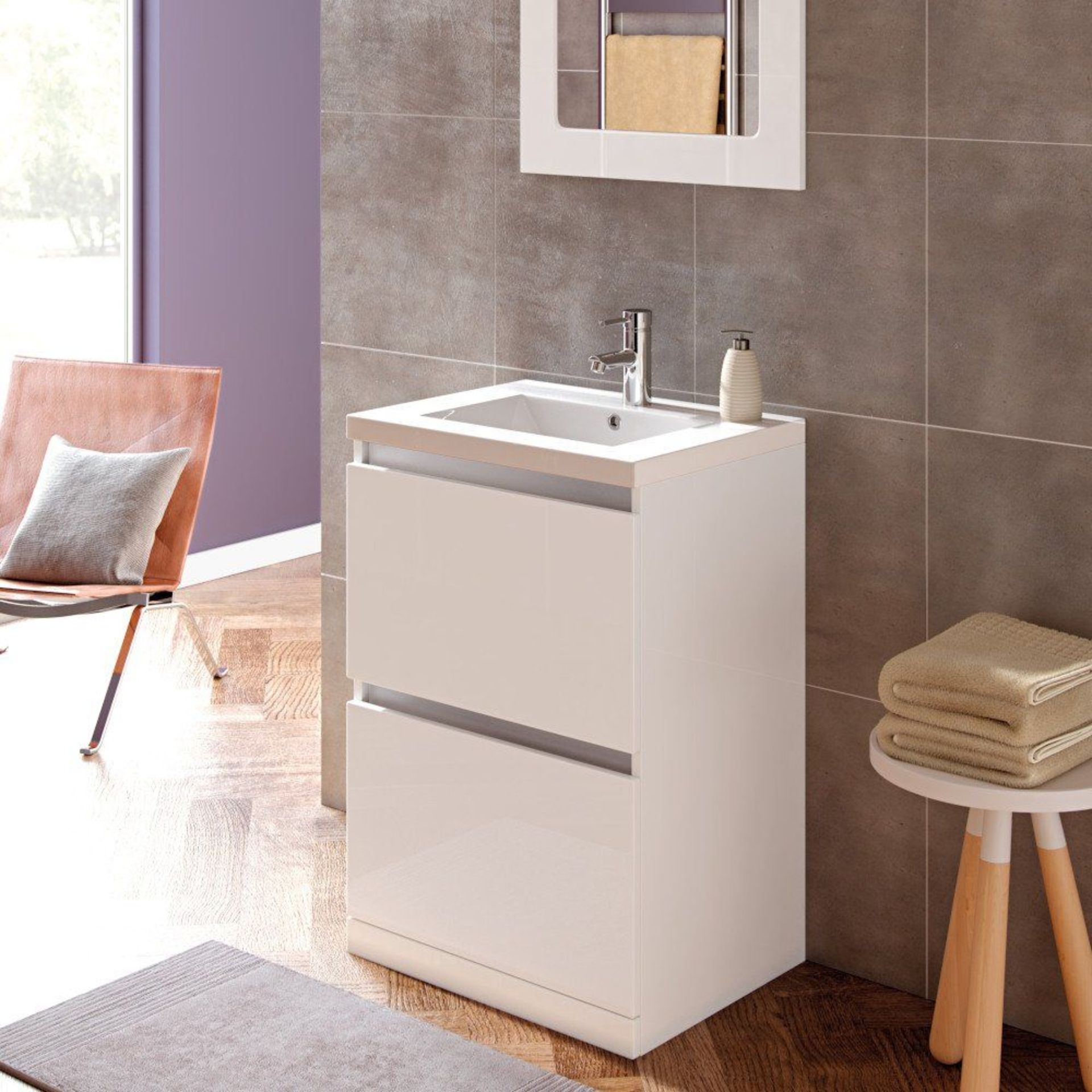 New (E31) Carino 600mm 2 Drawer Floor Standing Vanity Unit White Gloss. RRP £415.00. Comes Com...