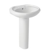 NEW (LL25) BASIN-TO-GO FULL PEDESTAL BATHROOM BASIN 2 TAP HOLES 570MM. NEW (LL25) BASIN-TO-GO FULL