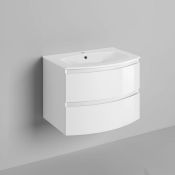 New 700mm Amelie High Gloss White Curved Vanity Unit - Wall Hung. Rrp £749.99.Comes Complete ...