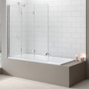 New (E164) 1500x1400mm Chrome 3 Panel Hinged Bath Screen. Clear Glass. New (E164) 1500x1400mm Chrome