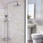 New (E58) Synergy Round Thermostatic Bar Mixer Shower With Shower Kit And Fixed Head - Chrome. ...