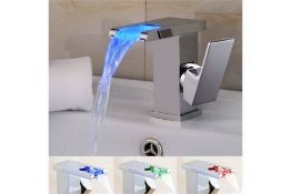 New Led Waterfall Bathroom Basin Mixer Tap. RRP £229.99.Easy To Install And Clean. All Coppe...