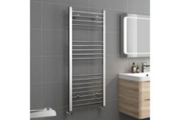 New 1200x500mm - 20mm Tubes - Chrome Heated Straight Rail Ladder Towel Radiator - Natasha.RRP ?...