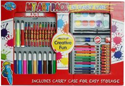 12 x children art pack & carry case felt tips crayons pencils paints kids create