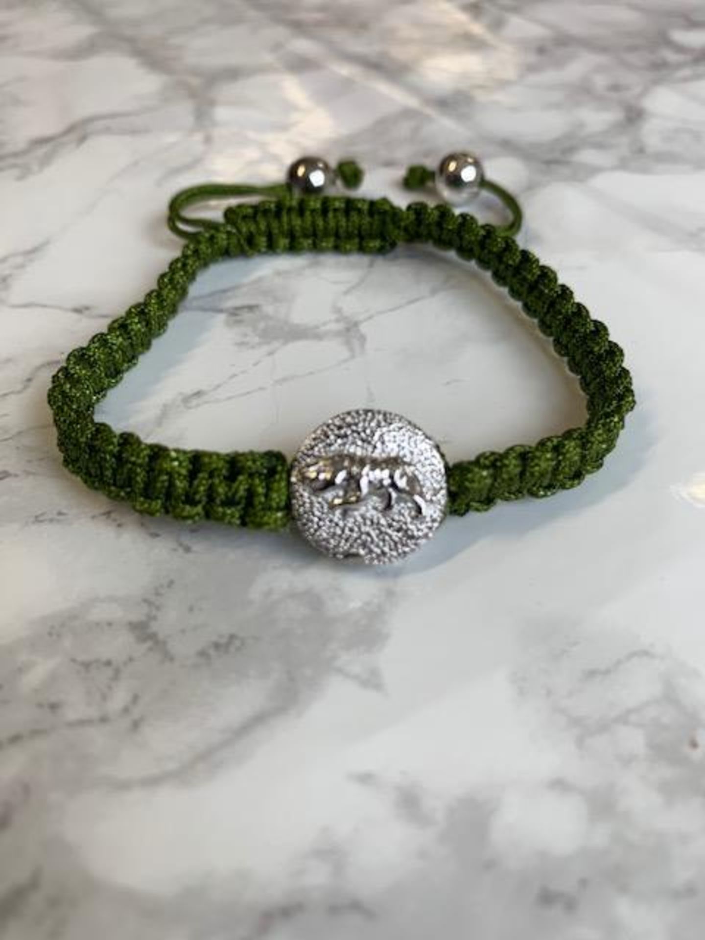 15 x Tiger (Silver Bead Ends) Chinese Zodiac Year Adjustable Green Beaded Bracelet