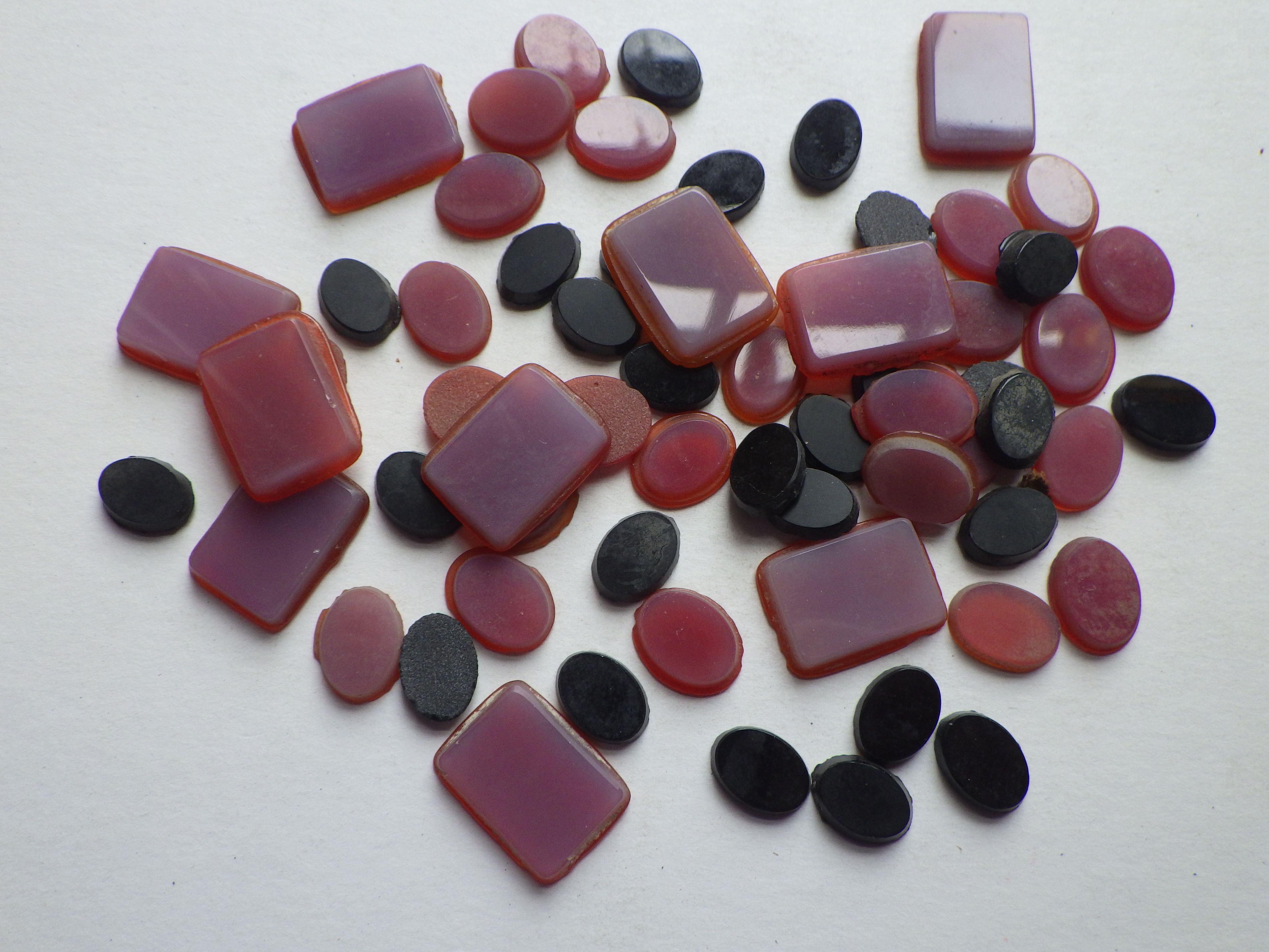 Collection of Vintage Glass Flat Cabochons Black and Layered Glass