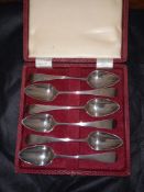 A set of six George III silver Hanoverian teaspoons. Christian Ker Reid, Newcastle in later case.