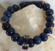 Chunky Lapis Lazuli Chunky Stretchy Bracelet with center Charm