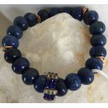 Chunky Lapis Lazuli Chunky Stretchy Bracelet with center Charm