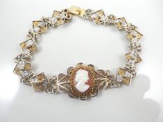 Cameo vintage filigree silver bracelet