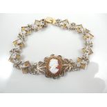 Cameo vintage filigree silver bracelet