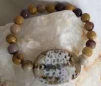 Mookaite from Australia and Jasper greys brown flecks stretchy bracelet