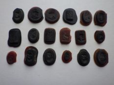 18 c19th Glass Intaglio Seal Pieces Amber and Purple Glass