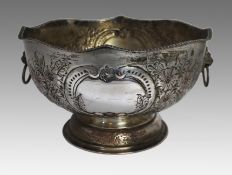 Large Hand Chased Silver on Copper Punch Bowl