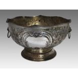 Large Hand Chased Silver on Copper Punch Bowl