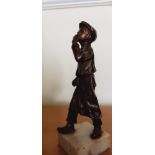 1920's Bronze Figure of a Boy Smoking a Cigarette on a Marble Base. 16cm high5