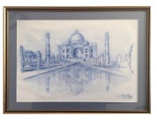 Taj Mahal Architectural rendering perspective framed by Louise Morales Adams Original Art picture