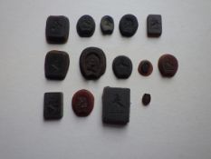 14 c19th French Glass Intaglio Seal Pieces Equestrian Subjects