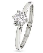 GIA cert 0.53ct, E, SI1, Natural Diamond, Platinum 950 Solitaire Ring, Size N