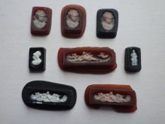 8 French Glass Cameos Amber and Dark Purple