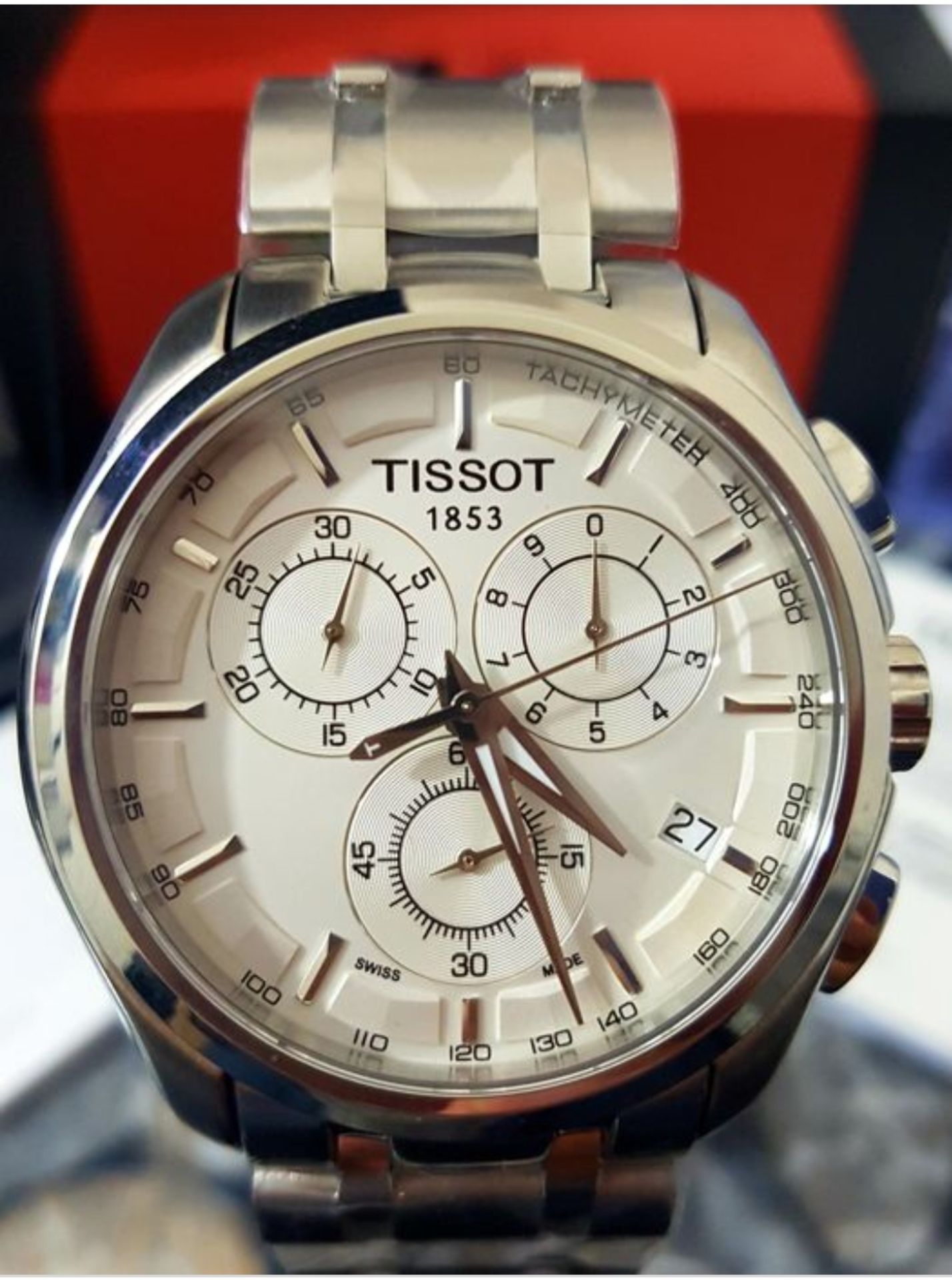 Tissot Men's Couturier 41Mm Steel Bracelet & Case Quartz White Dial Chrono Watch T035.617.11.031.00 - Image 4 of 10