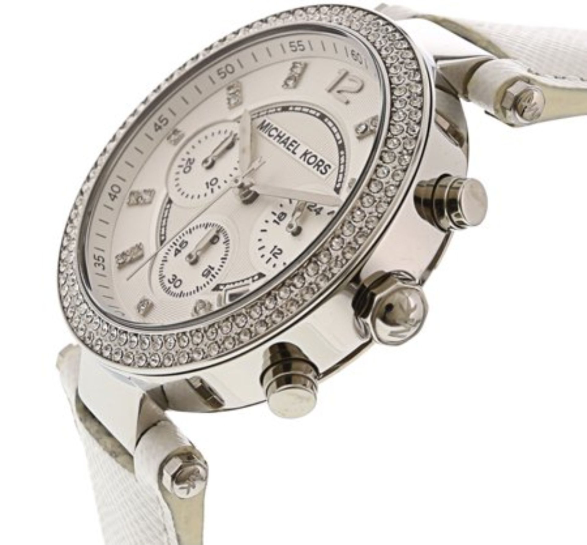 Michael Kors MK2277 Ladies Parker White Leather Strap quartz Chronograph Designer Watch - Image 5 of 8