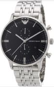 Emporio Armani AR0389 Men's Gianni Black Dial Silver Bracelet Chronograph Watch