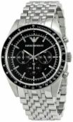 Emporio Armani AR5988 Men's Tazio Black Dial Silver Bracelet Chronograph Watch