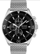 Hugo Boss 1513701 Men's Ocean Edition Black Dial Silver Mesh Band Chronograph Watch