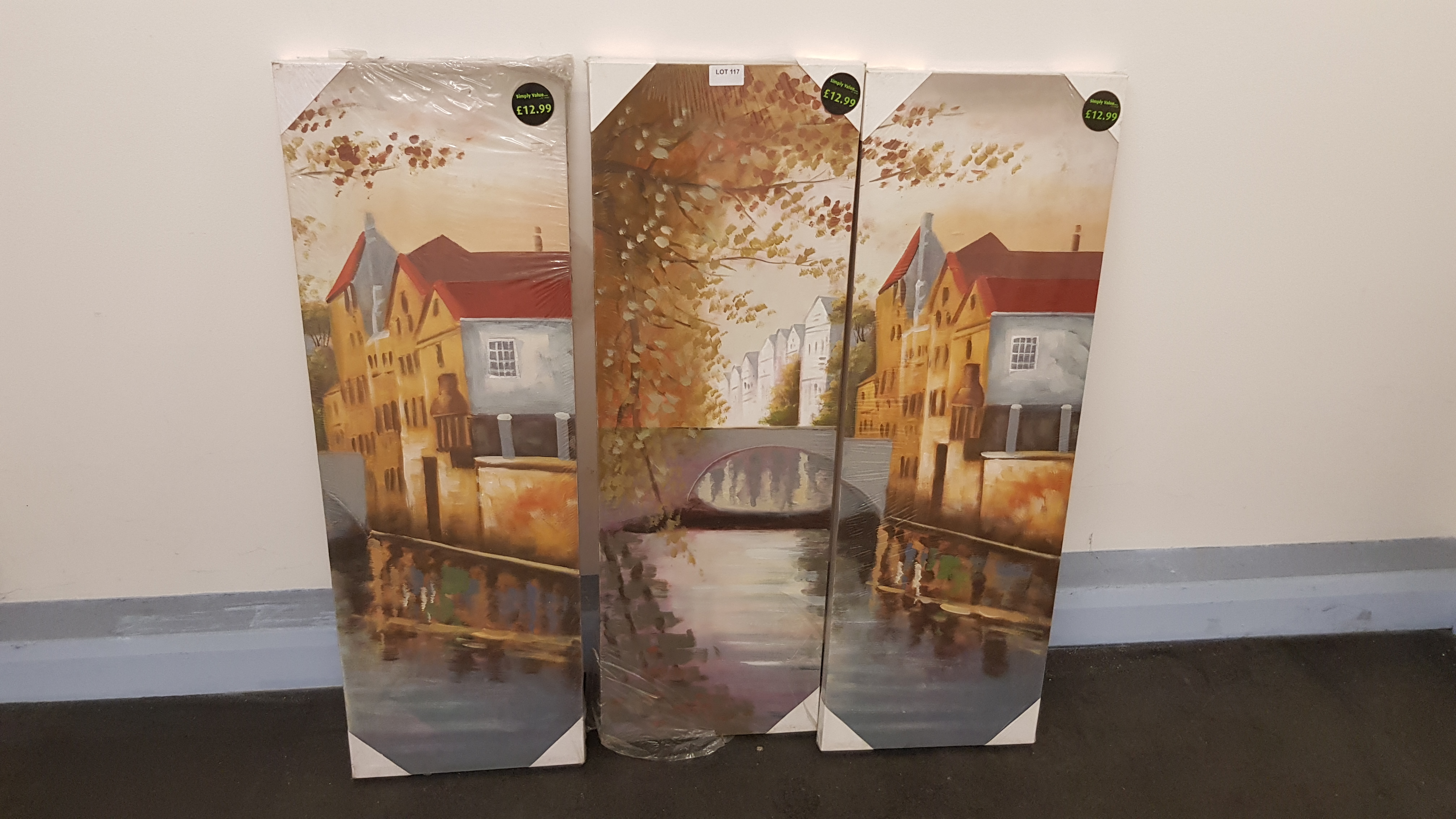 3 X Riverside Florals Hand Painted Canvas (300 X 900 X 30mm)