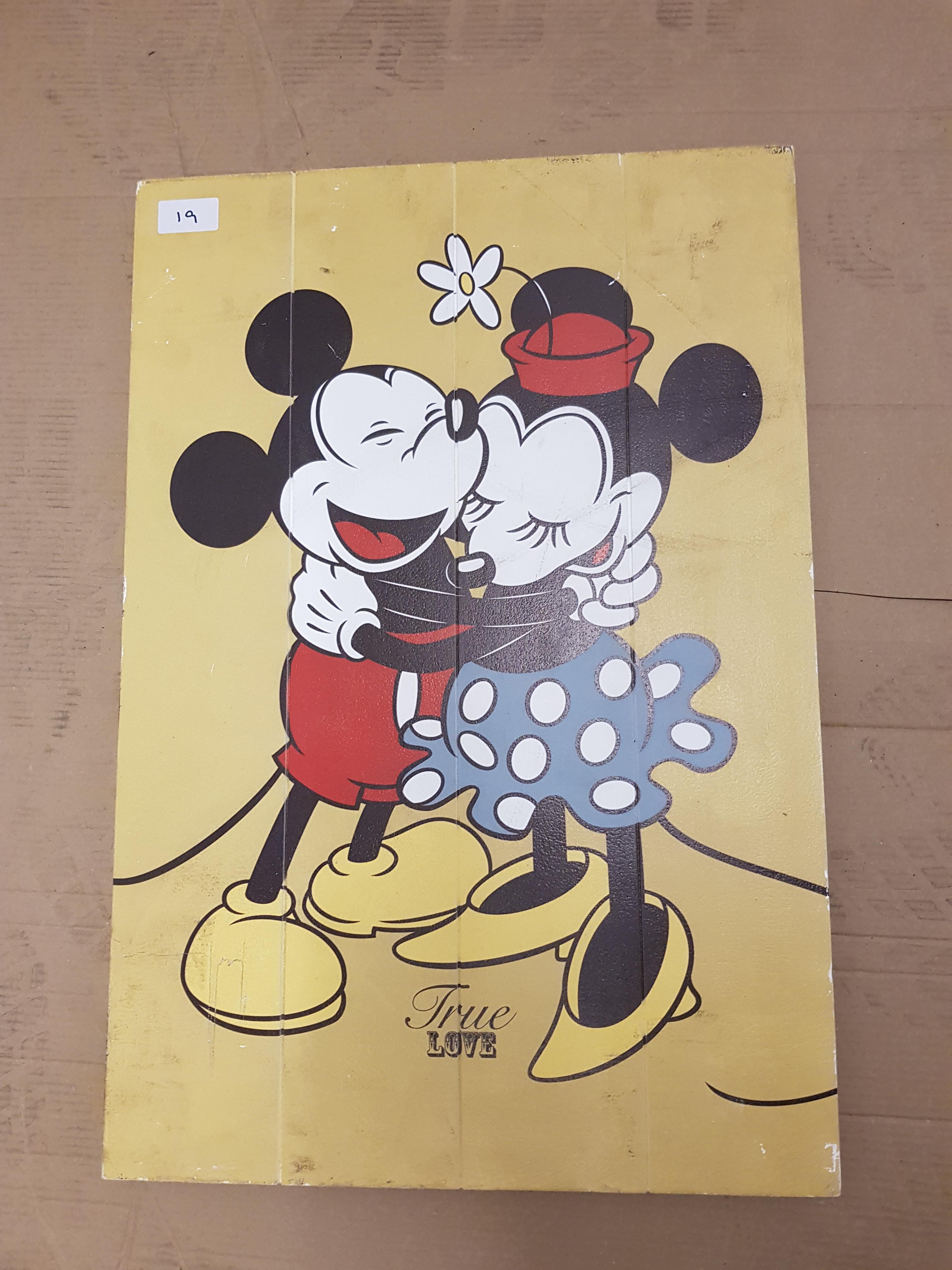 Micky & Mini Mouse True Love Print On Wood 400 X 590mm