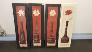 4 X Vase & Flower Print On Wood 3D (270 X 900 X 100)