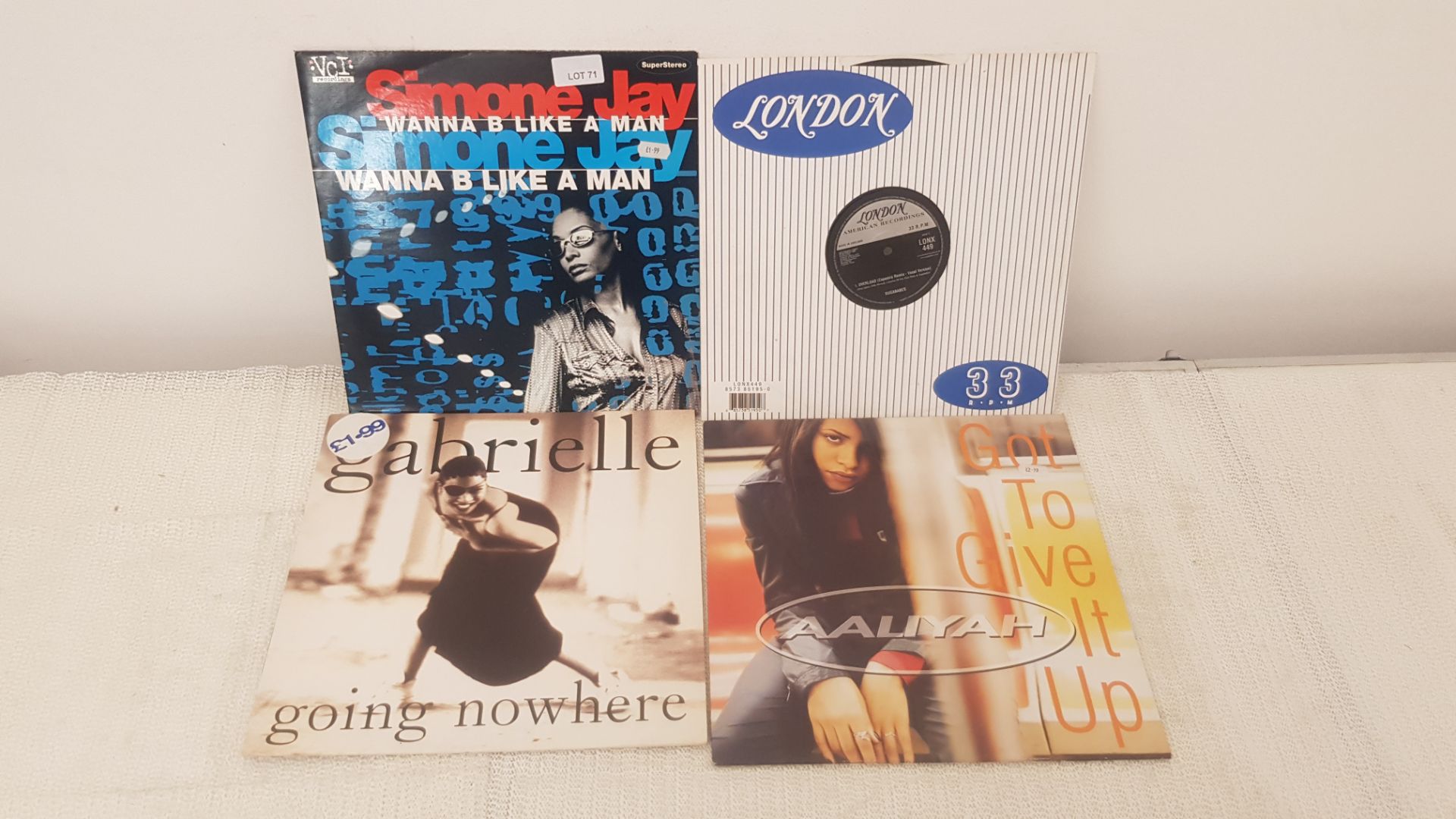 4 X 12" Vinyl. 1 X Simone Jay Wanna B Like A Man, 1 X Sugababes Overload. 1 X Gabrielle Going N