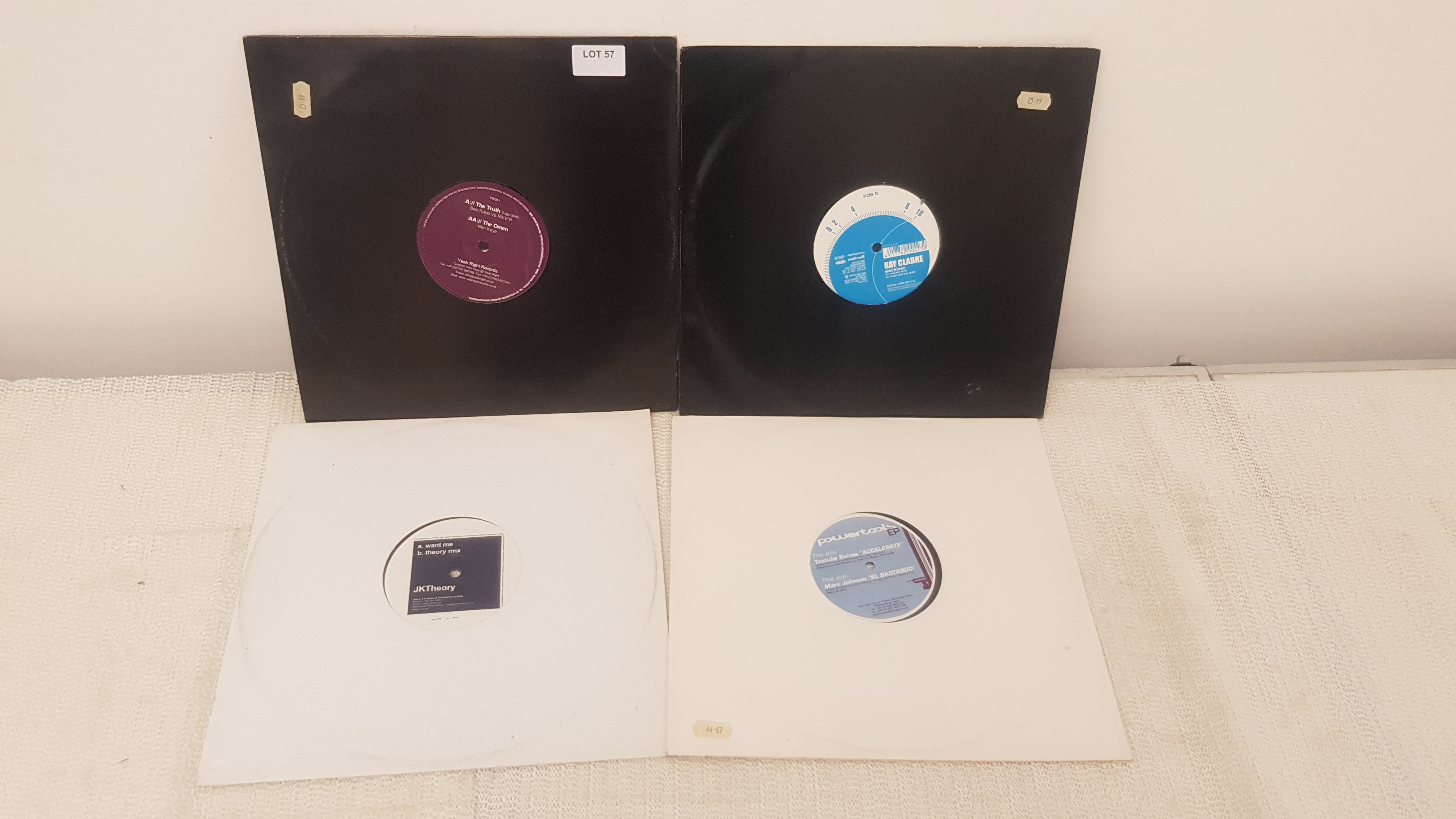 4 X 12" Vinyl. 1 X Ben Kaye The Truth, 1 X Ray Clarke Electronic. 1 X JKTheory Want Me & 1 X Po