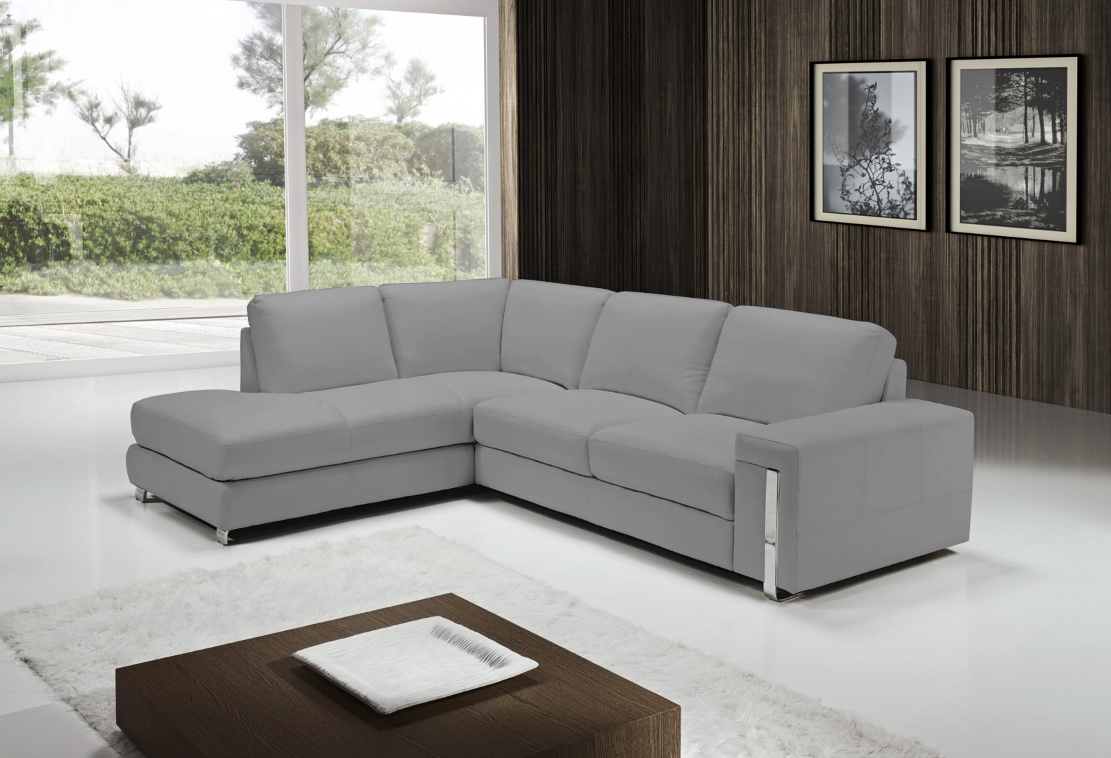 EGOISTE Corner Sofa - Light Grey Italian Leather Left Hand Chaise RRP £3499