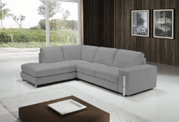 EGOISTE’ Corner Sofa - Light Grey Italian Leather Left Hand Chaise RRP £3499